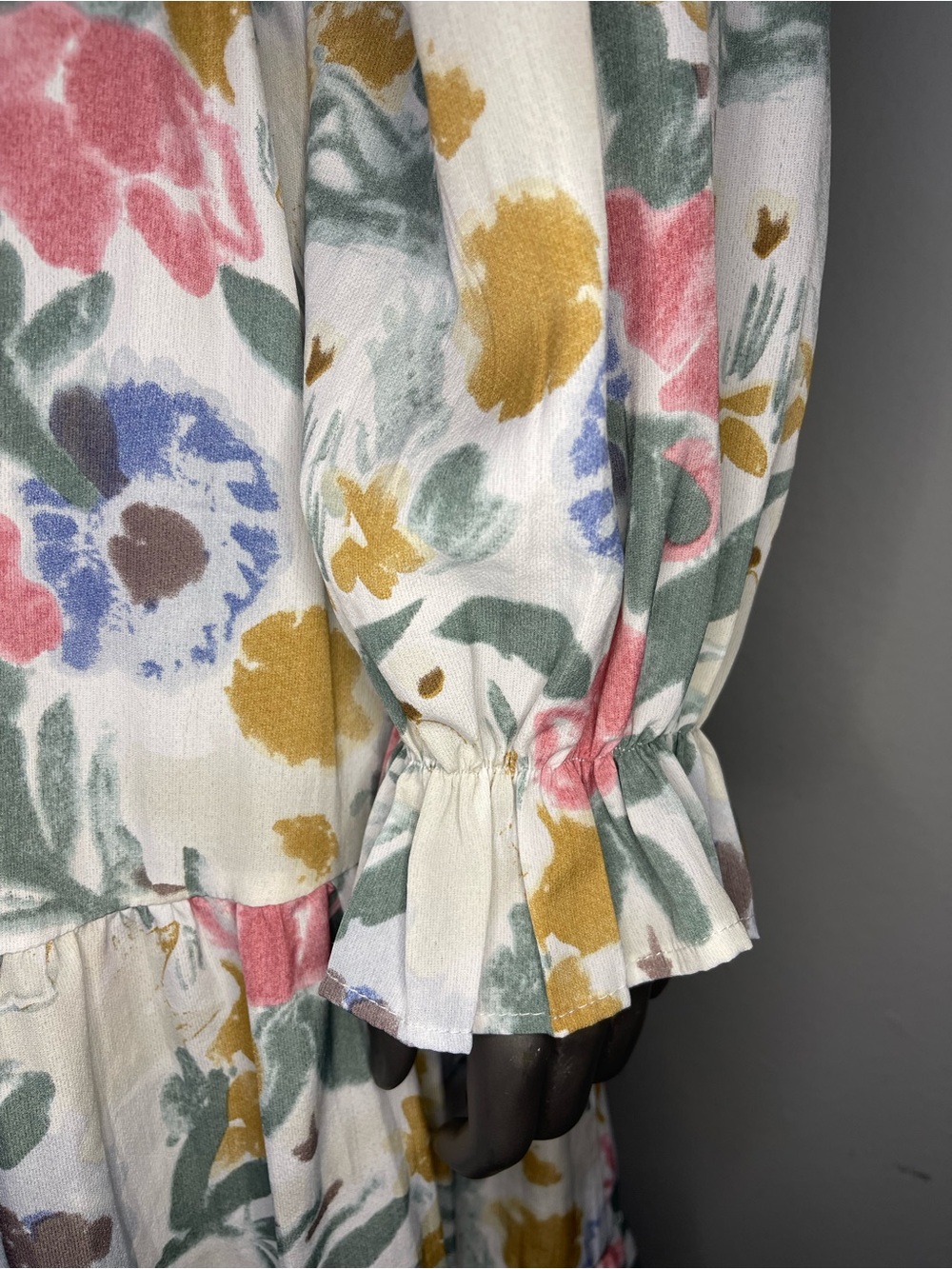 Simplee Plus Dress 3XL Smocked Midi Tiered Skirt Multi Floral Square Neck Bishop - Picture 7 of 10